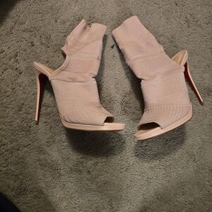 Christian Louboutin Blush Knit Peep-Toe Heels